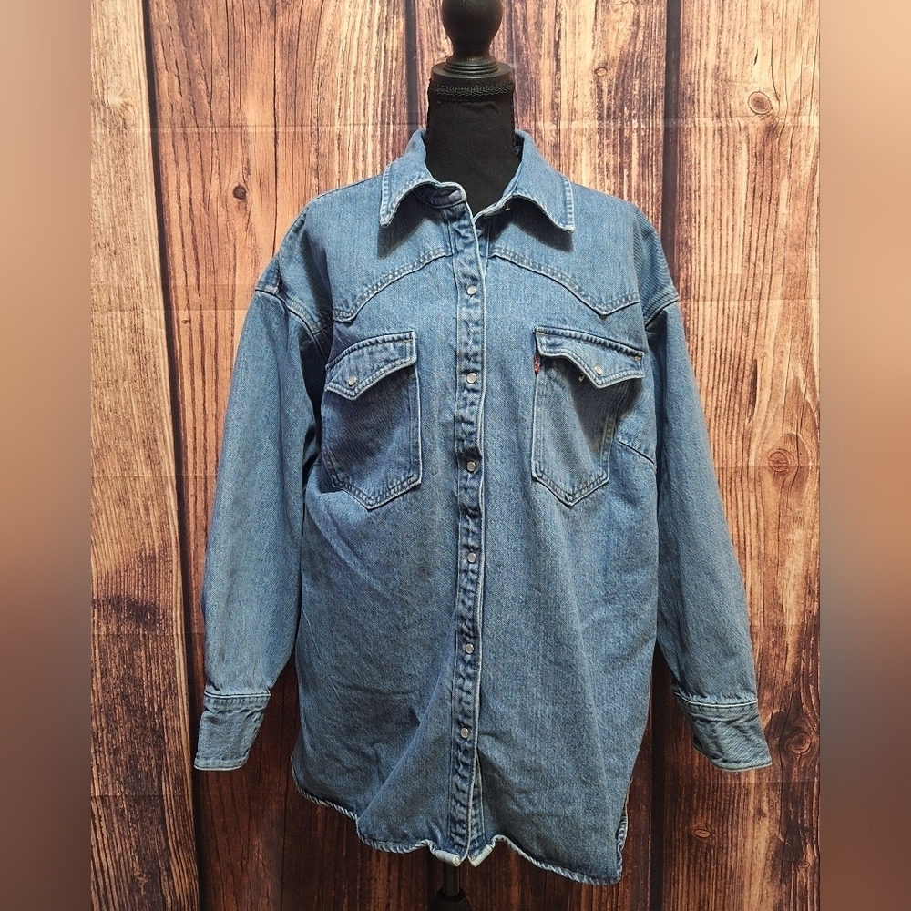 Levis Dylan Western Shirt Jacket- Indigo Stone Wash Womens Size 2x